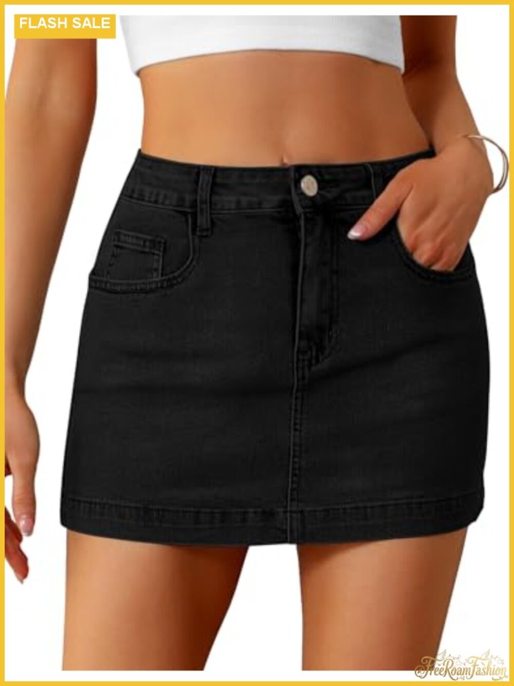 High Waisted Denim Mini Skort Stretch Jean Skirt with Pockets
